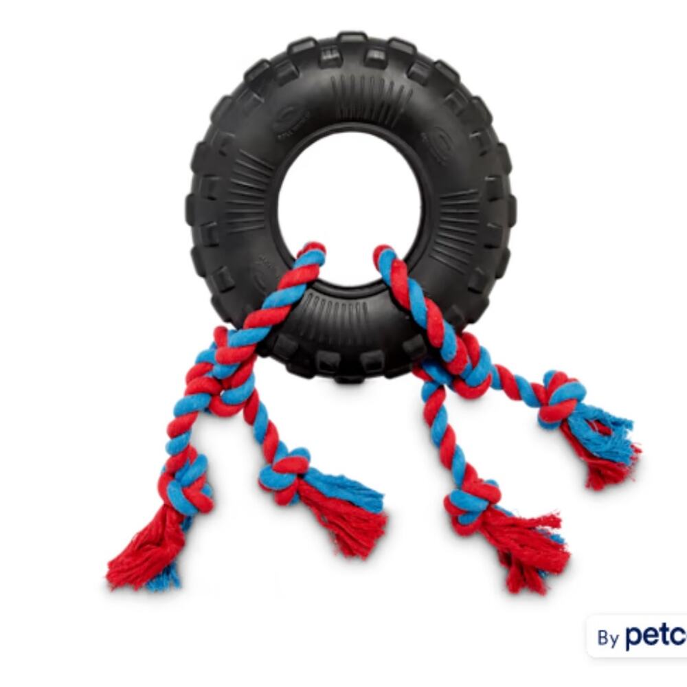 Leaps & Bounds Toss & Tug Tire Dual Rope Dog Toy, Medium